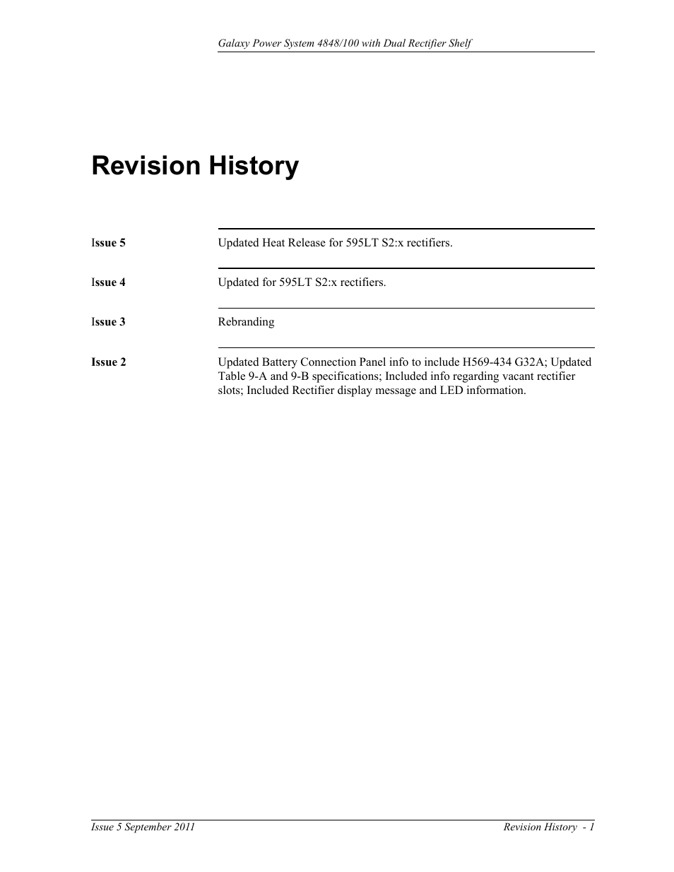 Revision history | GE Industrial Solutions GPS 4848_100 Users Guide (dual rectifier shelf) User Manual | Page 117 / 118