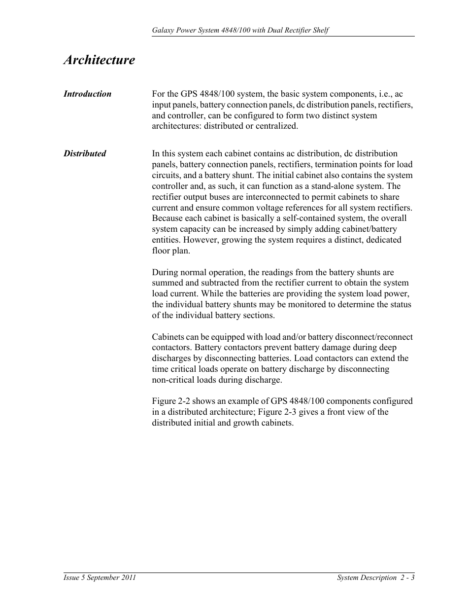 Architecture, Introduction, Distributed | Introduction 2-3 distributed 2-3 | GE Industrial Solutions GPS 4848_100 Users Guide (dual rectifier shelf) User Manual | Page 23 / 118