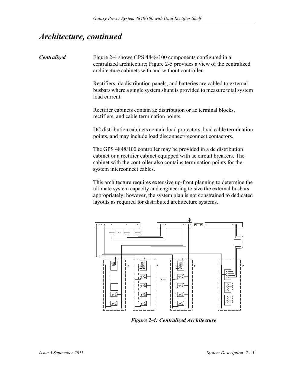 Centralized, Centralized 2-5, Figure 2-4: centralized architecture | Architecture, continued | GE Industrial Solutions GPS 4848_100 Users Guide (dual rectifier shelf) User Manual | Page 25 / 118