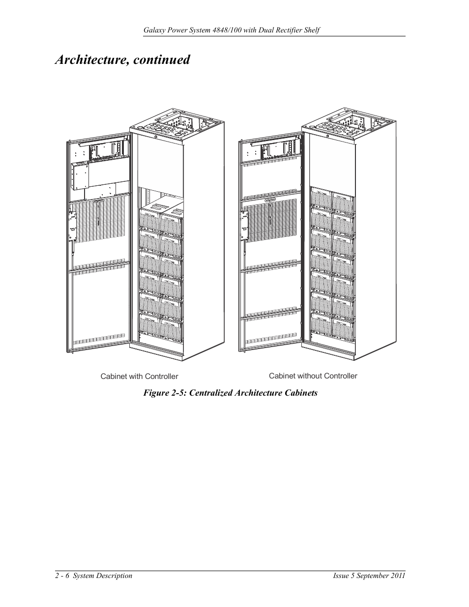 Figure 2-5: centralized architecture cabinets, Architecture, continued | GE Industrial Solutions GPS 4848_100 Users Guide (dual rectifier shelf) User Manual | Page 26 / 118
