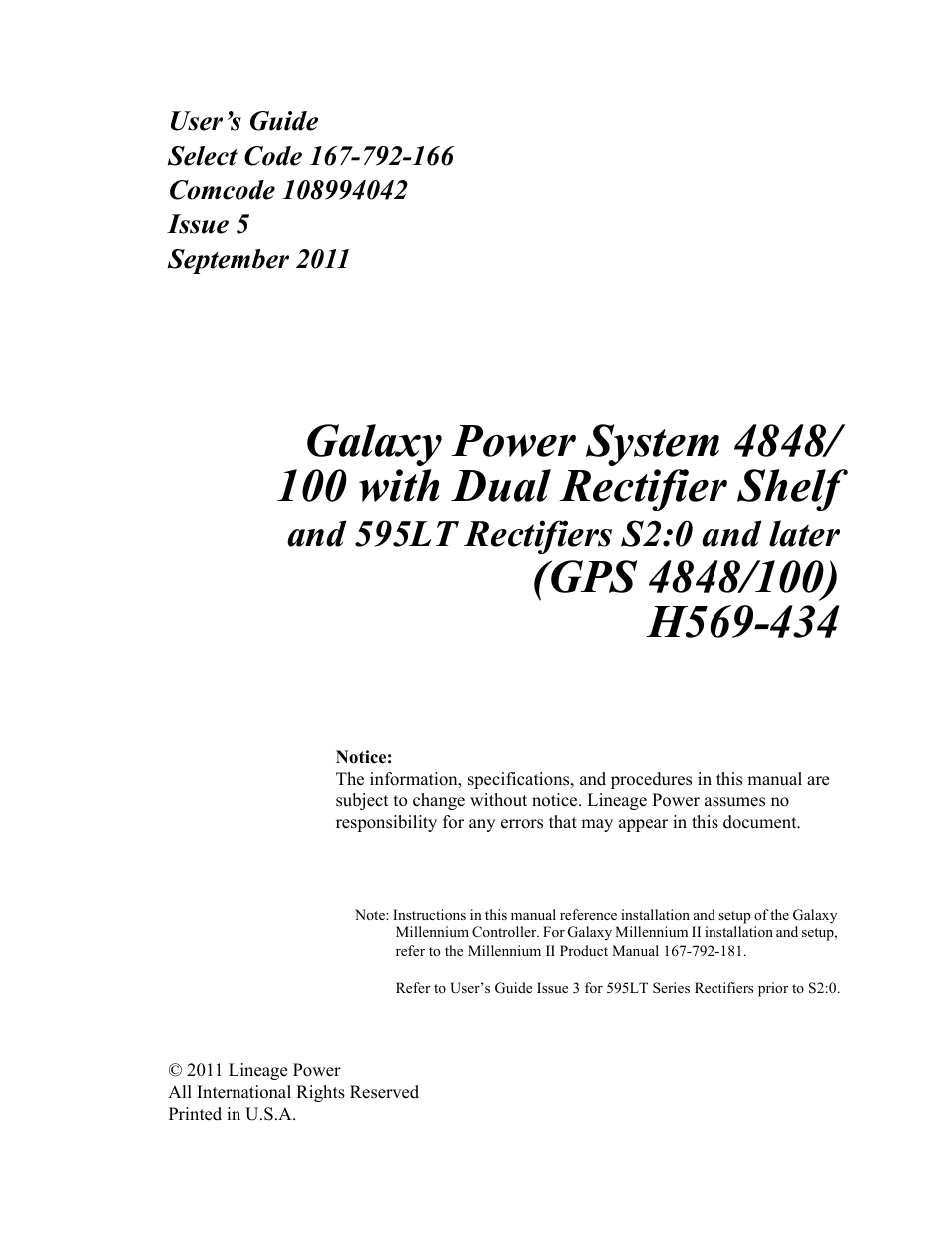 GE Industrial Solutions GPS 4848_100 Users Guide (dual rectifier shelf) User Manual | Page 3 / 118