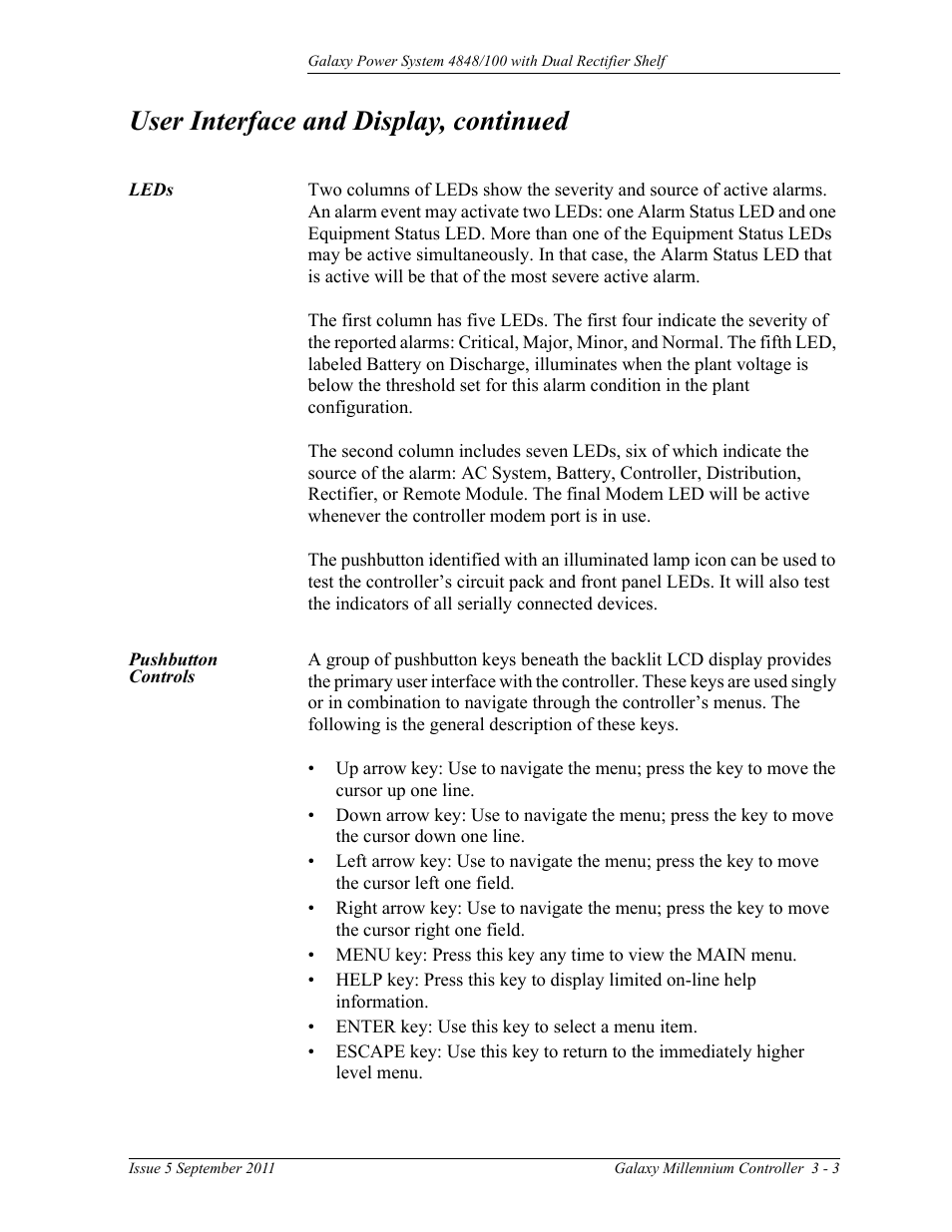 Leds, Pushbutton controls, User interface and display, continued | GE Industrial Solutions GPS 4848_100 Users Guide (dual rectifier shelf) User Manual | Page 33 / 118