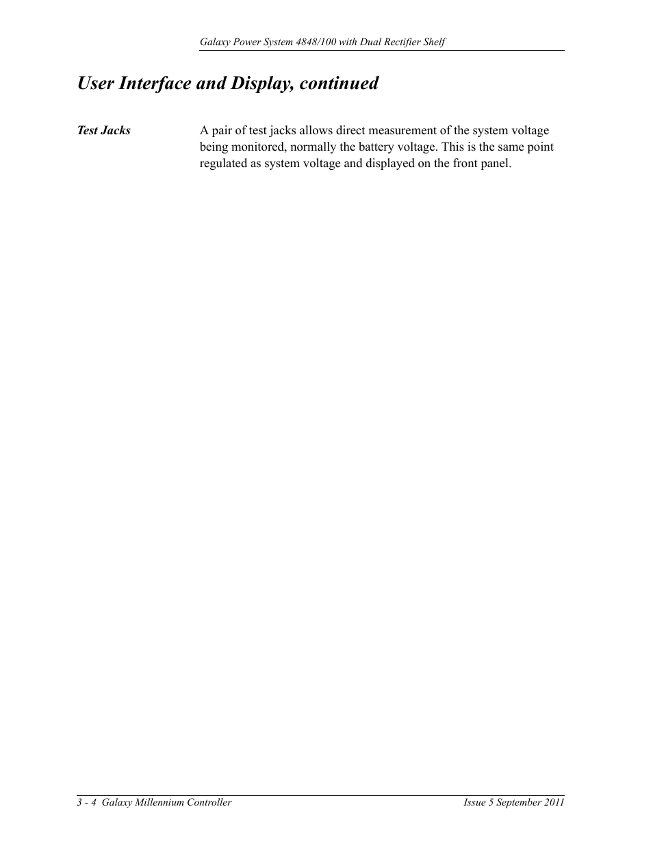Test jacks, User interface and display, continued | GE Industrial Solutions GPS 4848_100 Users Guide (dual rectifier shelf) User Manual | Page 34 / 118