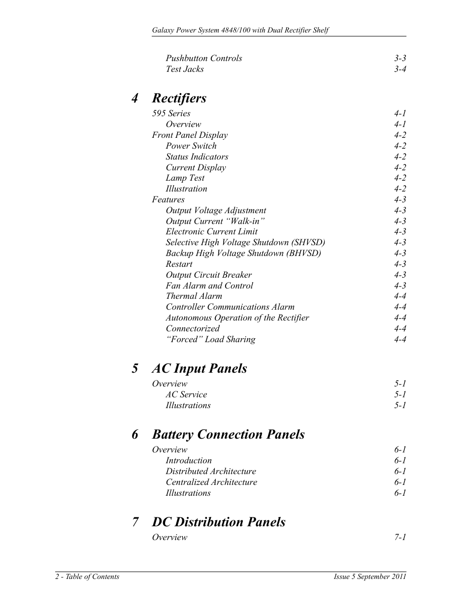 4 rectifiers, 5 ac input panels, 6 battery connection panels | 7 dc distribution panels | GE Industrial Solutions GPS 4848_100 Users Guide (dual rectifier shelf) User Manual | Page 6 / 118