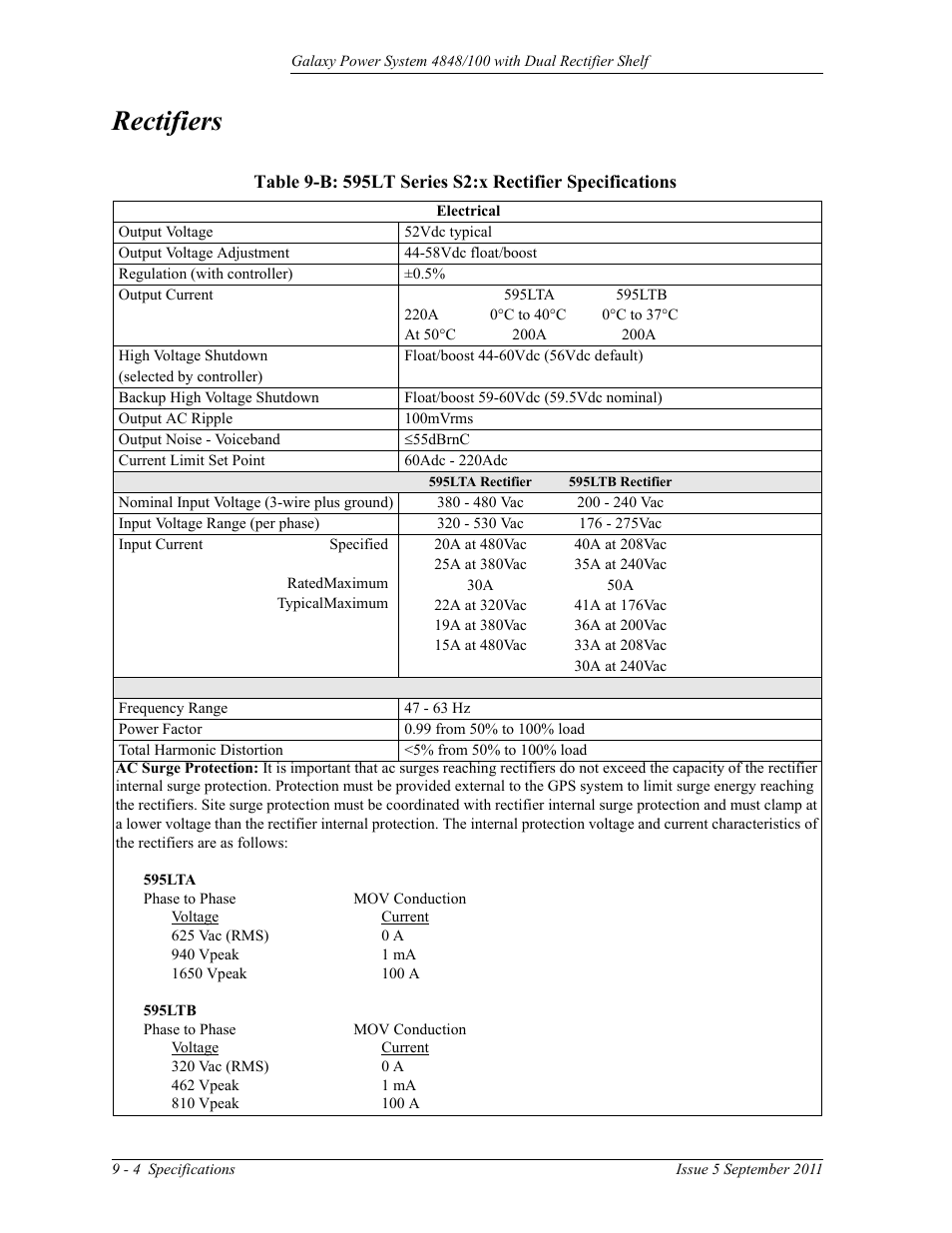Rectifiers | GE Industrial Solutions GPS 4848_100 Users Guide (dual rectifier shelf) User Manual | Page 66 / 118