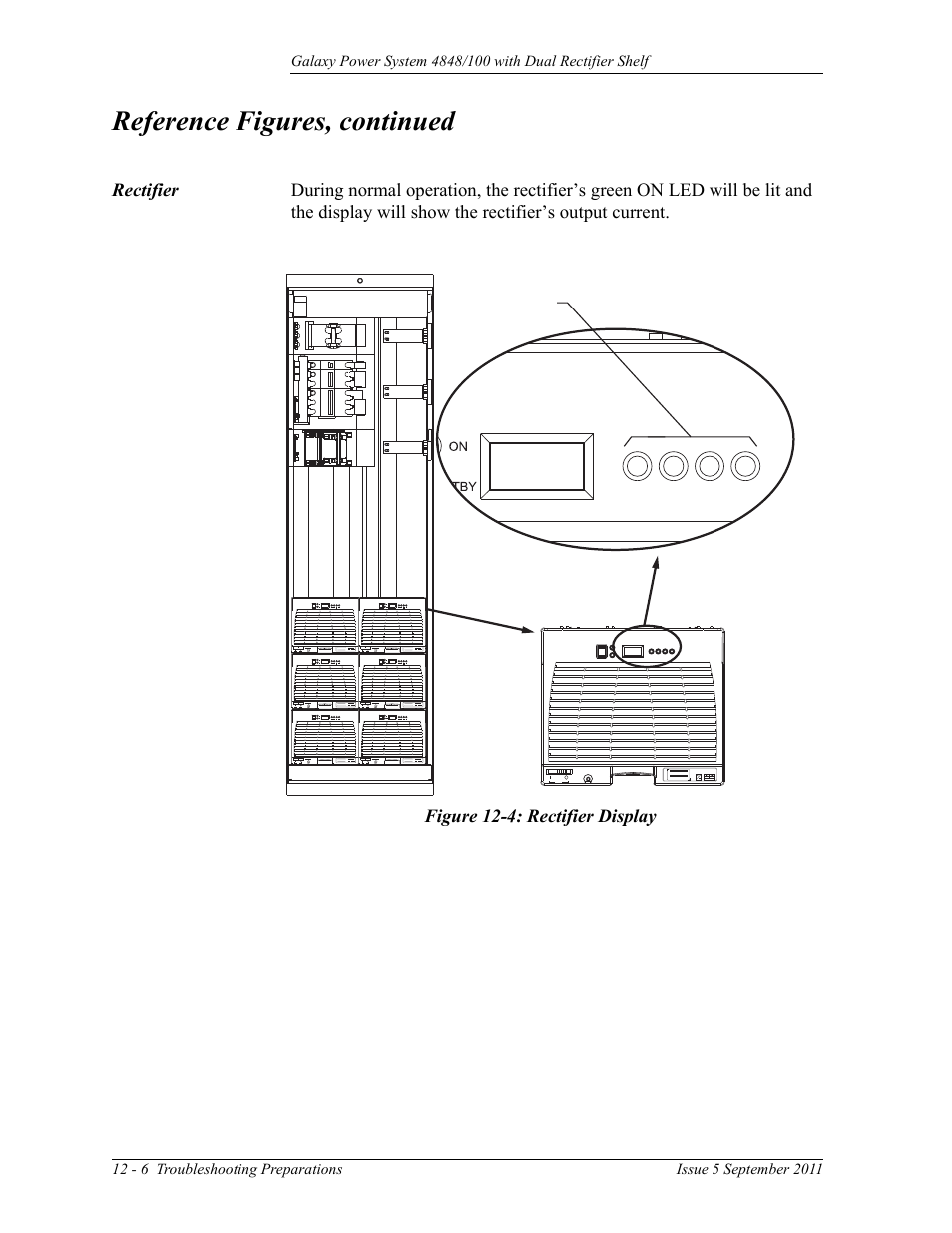 Rectifier, Rectifier 12-6, Figure 12-4: rectifier display | Reference figures, continued, Status indicators | GE Industrial Solutions GPS 4848_100 Users Guide (dual rectifier shelf) User Manual | Page 92 / 118
