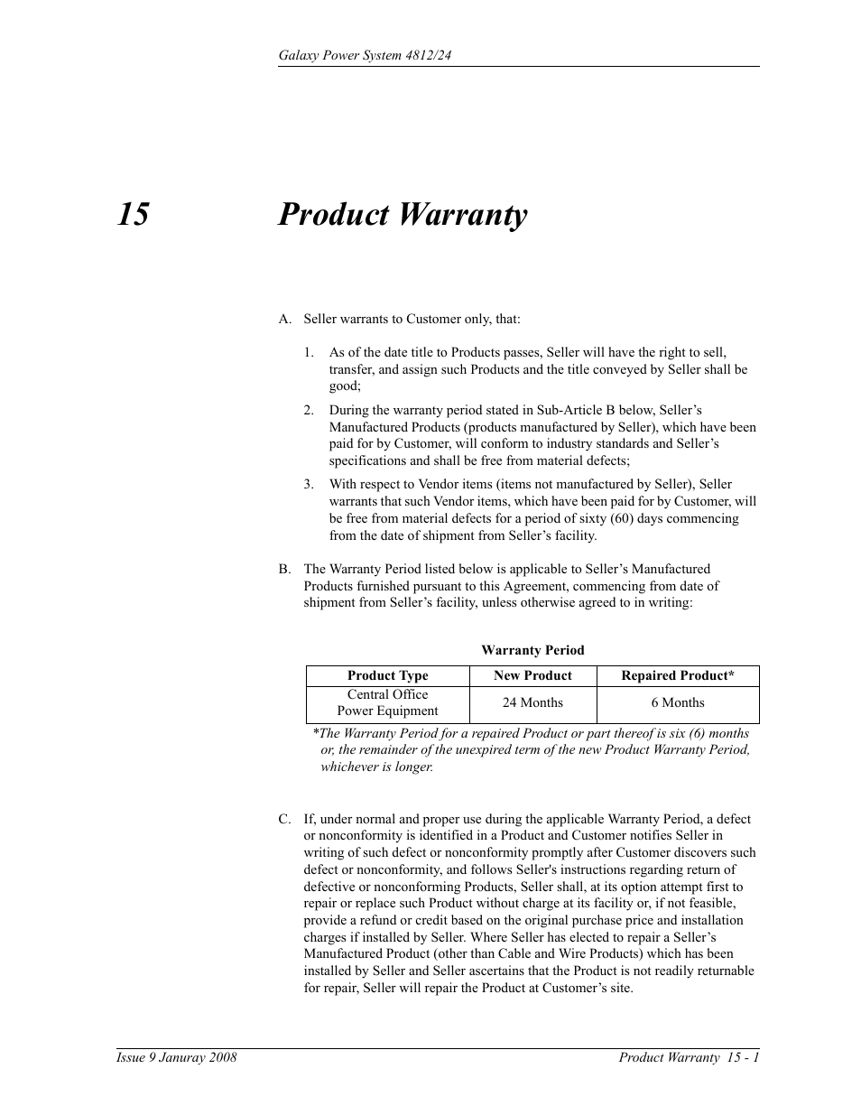 Product warranty, 15 product warranty | GE Industrial Solutions GPS 4812_24 User Manual | Page 125 / 126