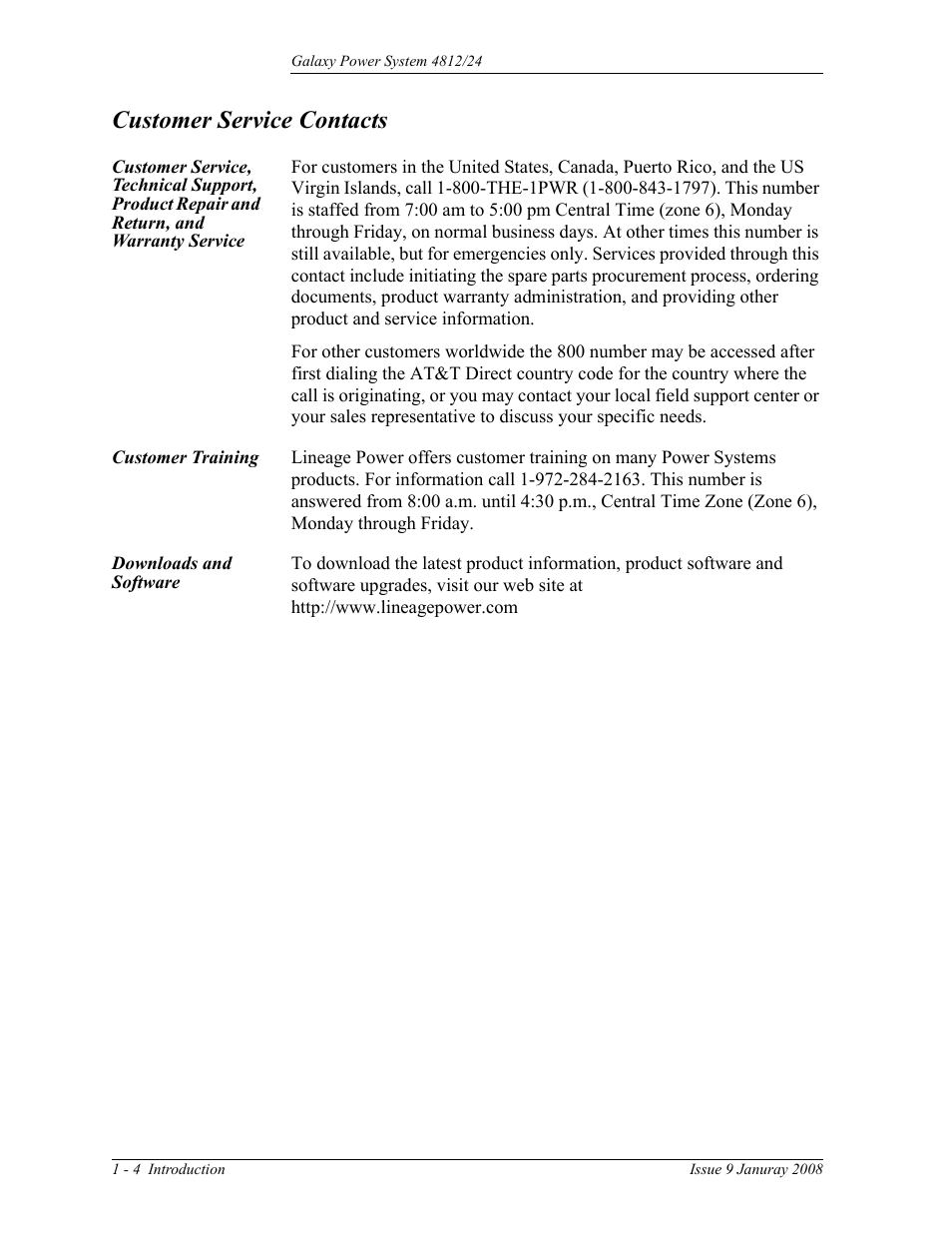 Customer service contacts, Customer training, Downloads and software | GE Industrial Solutions GPS 4812_24 User Manual | Page 20 / 126