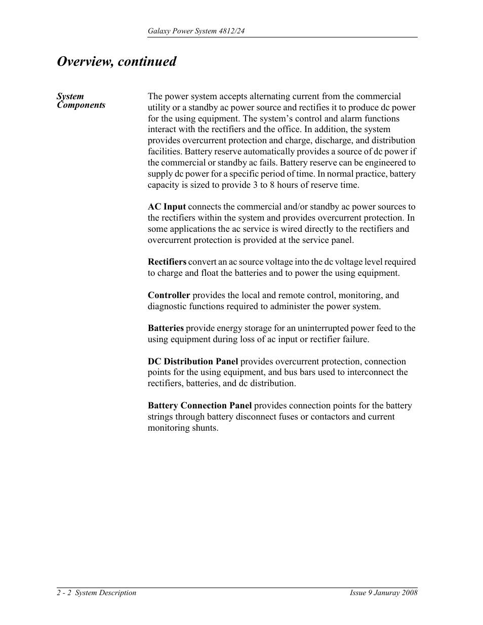 System components, Overview, continued | GE Industrial Solutions GPS 4812_24 User Manual | Page 22 / 126