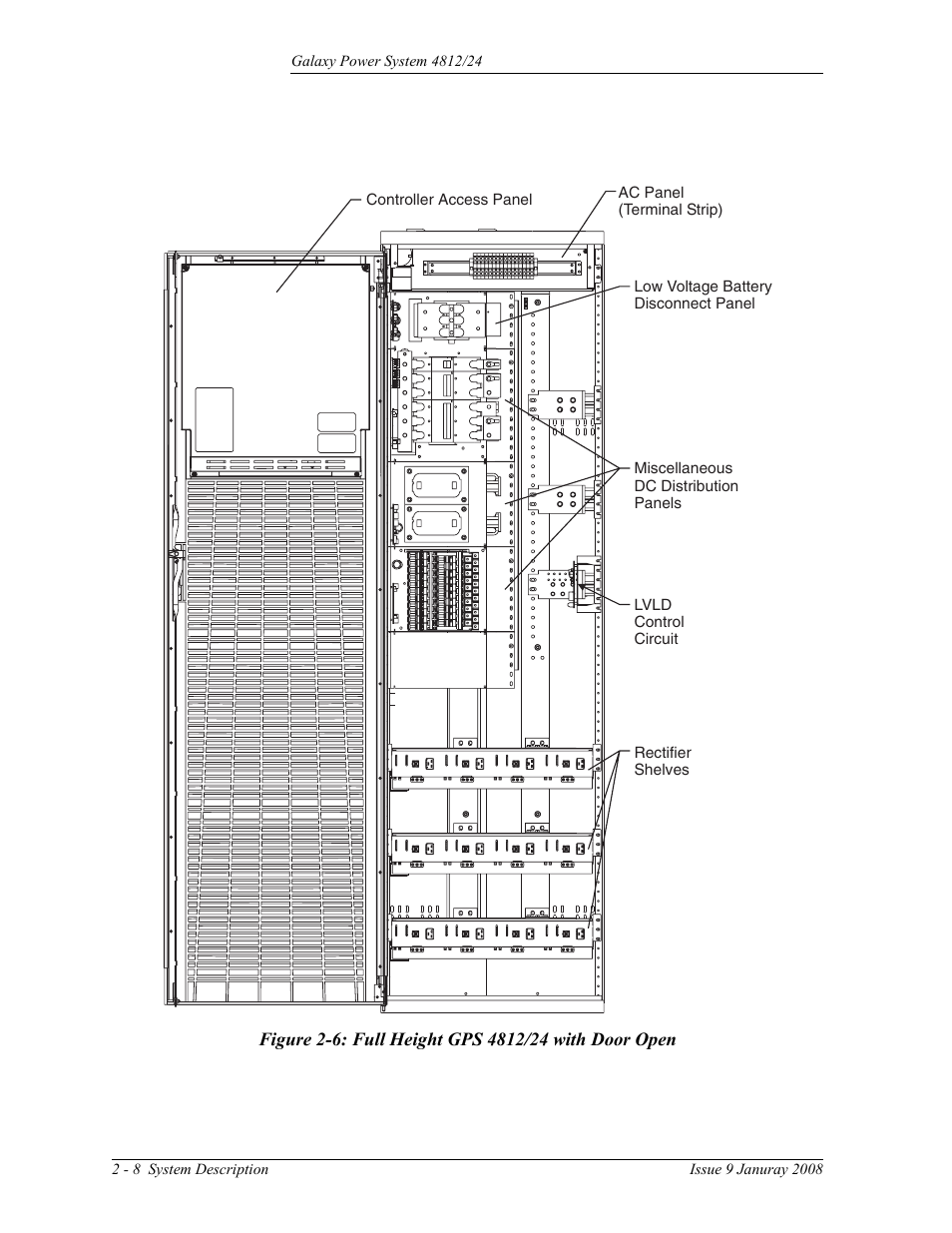 Figure 2-6: full height gps 4812/24 with door open | GE Industrial Solutions GPS 4812_24 User Manual | Page 28 / 126
