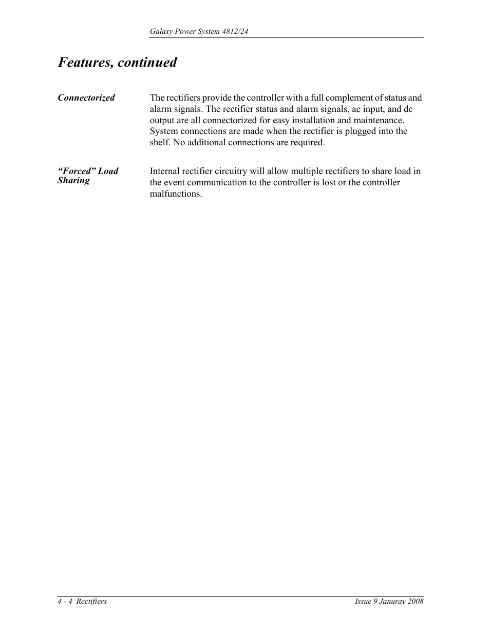 Connectorized, Forced” load sharing, Connectorized 4-4 “forced” load sharing | Features, continued | GE Industrial Solutions GPS 4812_24 User Manual | Page 40 / 126
