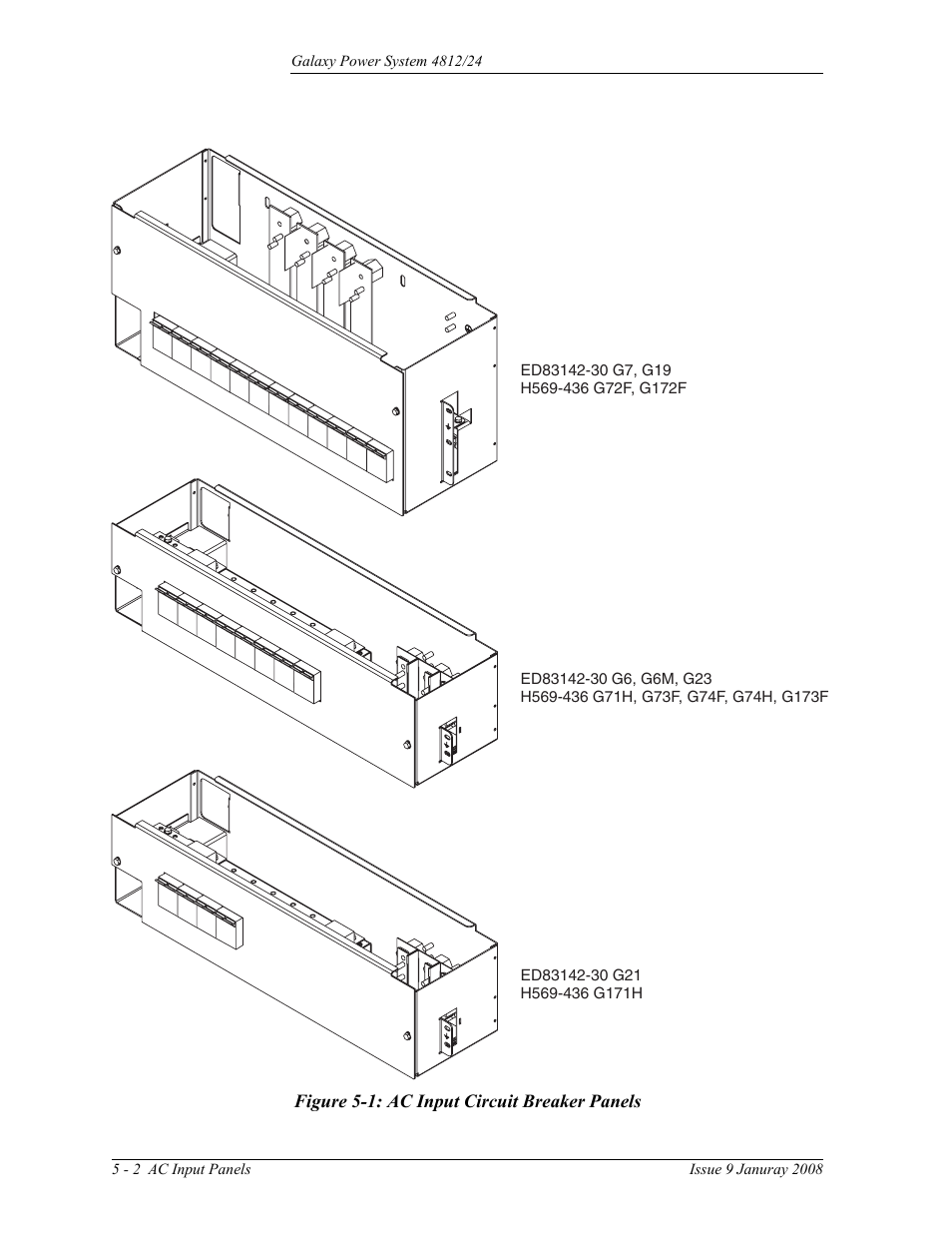 Figure 5-1: ac input circuit breaker panels | GE Industrial Solutions GPS 4812_24 User Manual | Page 42 / 126