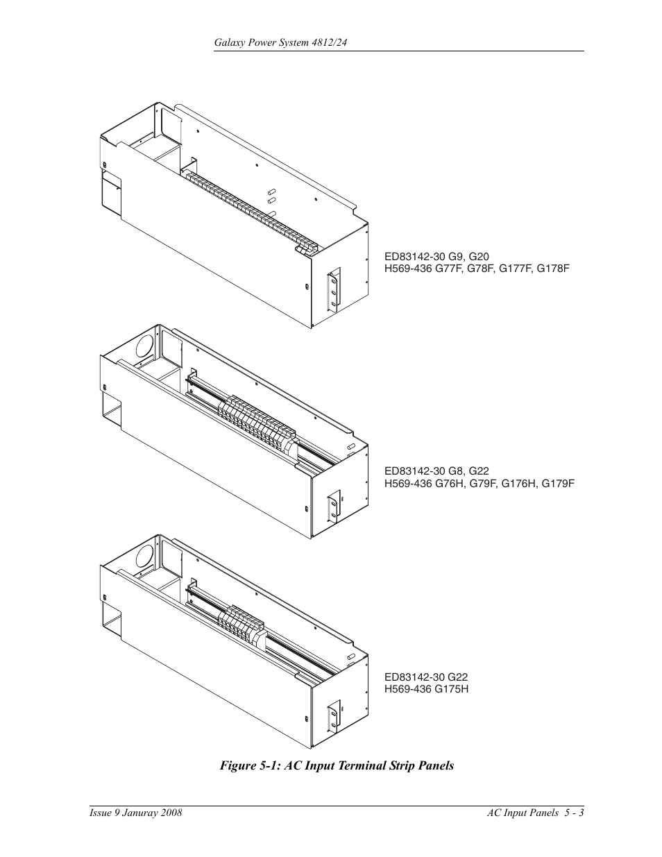 Figure 5-1: ac input terminal strip panels | GE Industrial Solutions GPS 4812_24 User Manual | Page 43 / 126