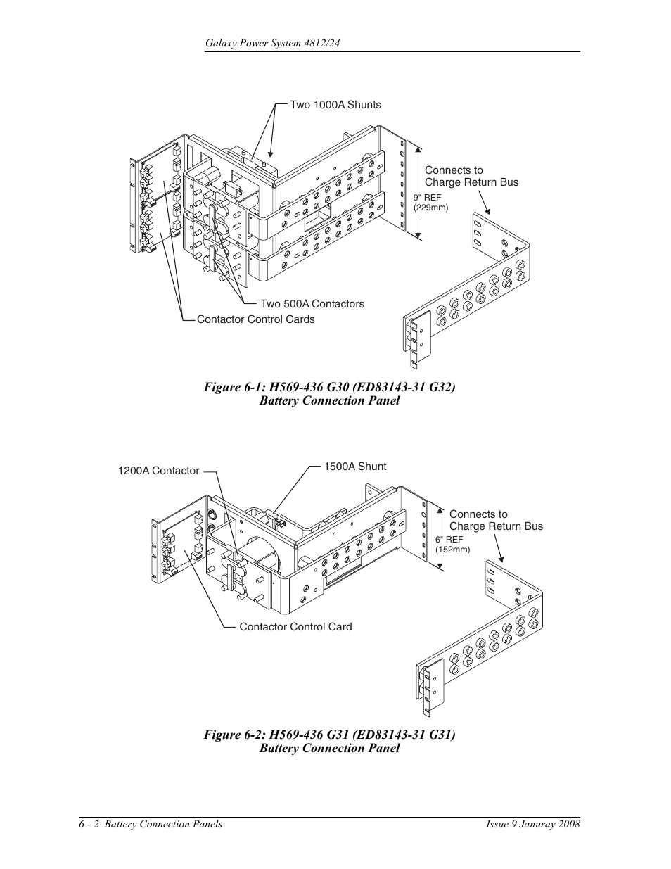 Figure 6-1: h569-436 g30 (ed83143-31 g32), Battery connection panel, Figure 6-2: h569-436 g31 (ed83143-31 g31) | GE Industrial Solutions GPS 4812_24 User Manual | Page 46 / 126