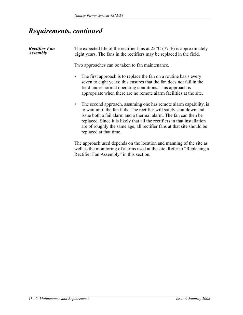 Rectifier fan assembly, Requirements, continued | GE Industrial Solutions GPS 4812_24 User Manual | Page 74 / 126