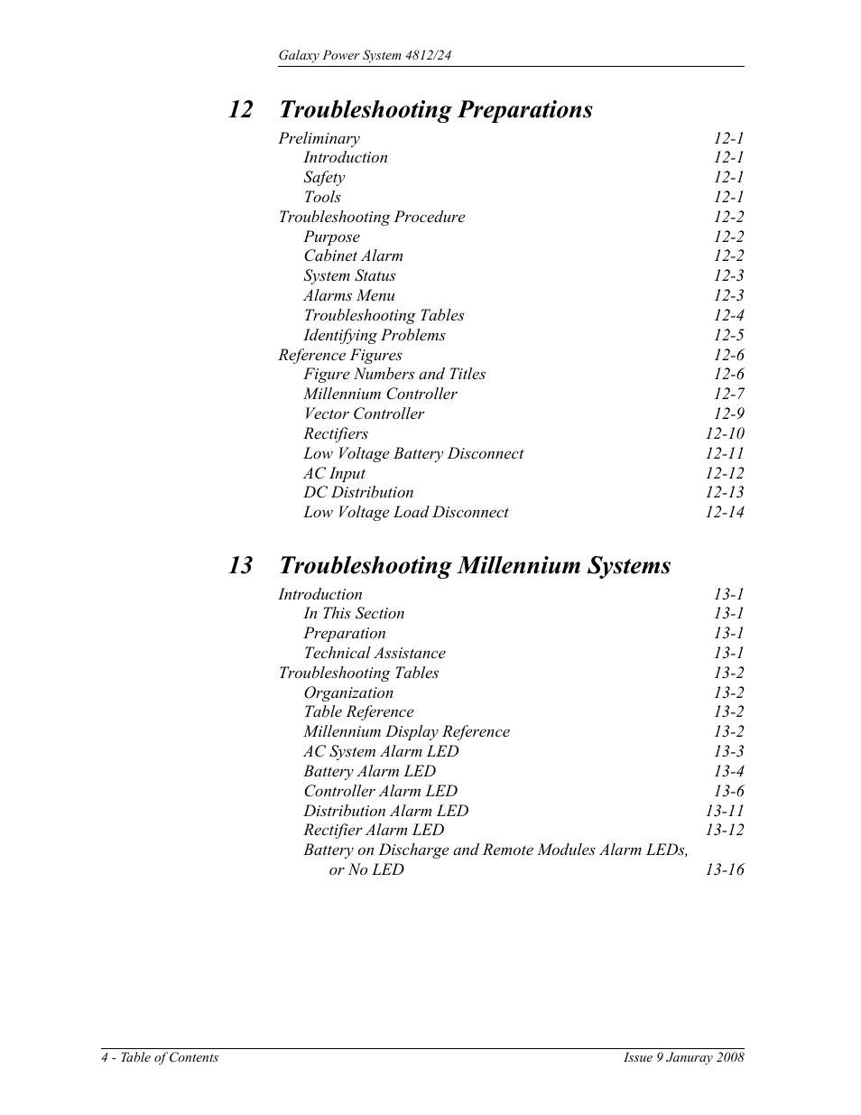 12 troubleshooting preparations, 13 troubleshooting millennium systems | GE Industrial Solutions GPS 4812_24 User Manual | Page 8 / 126