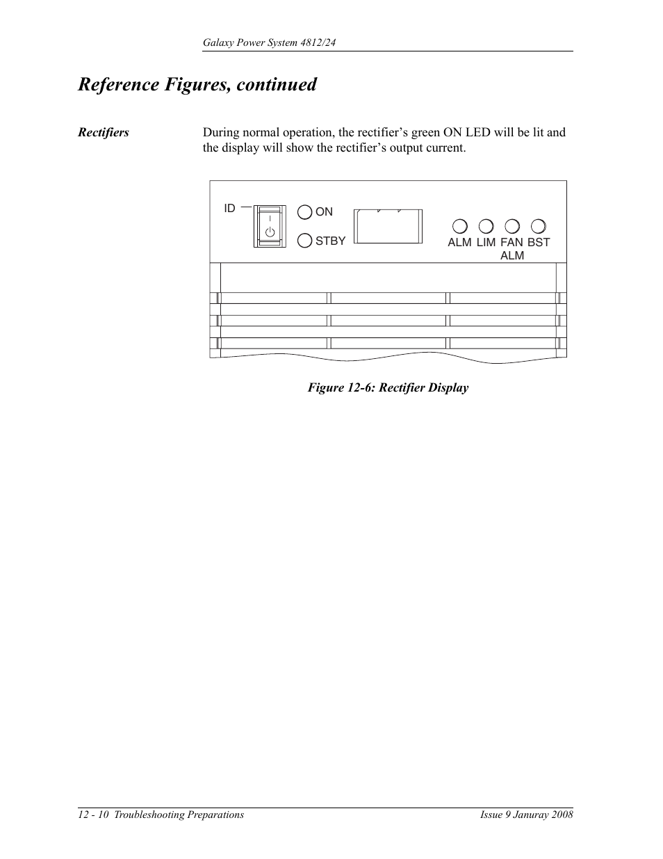 Rectifiers, Rectifiers 12-10, Figure 12-6: rectifier display | Reference figures, continued | GE Industrial Solutions GPS 4812_24 User Manual | Page 90 / 126