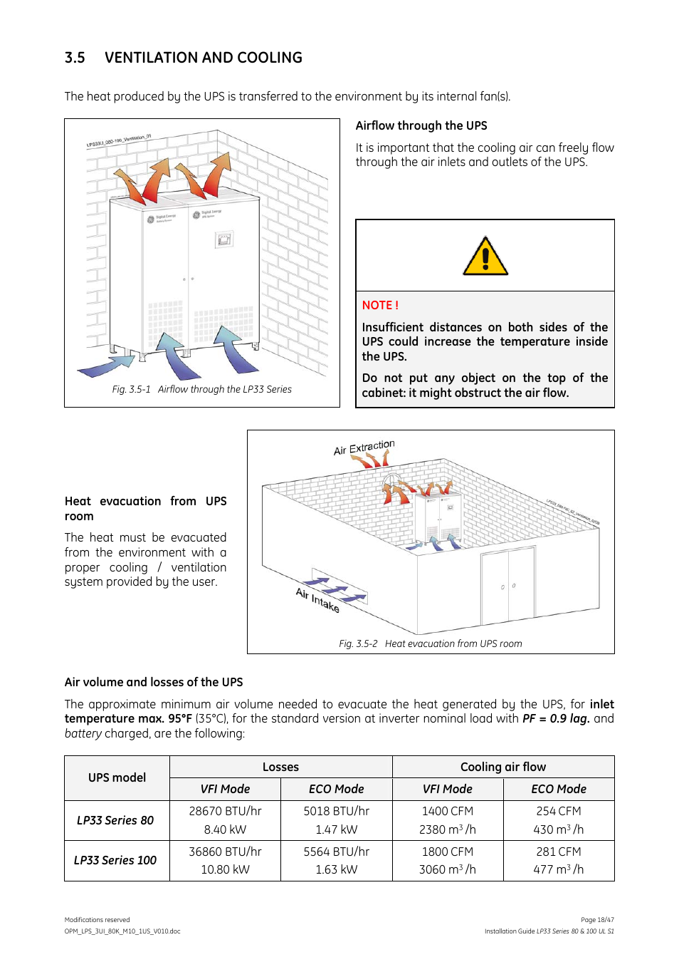 5 ventilation and cooling | GE Industrial Solutions LP33 Series 80 & 100 Installation Guide User Manual | Page 18 / 47