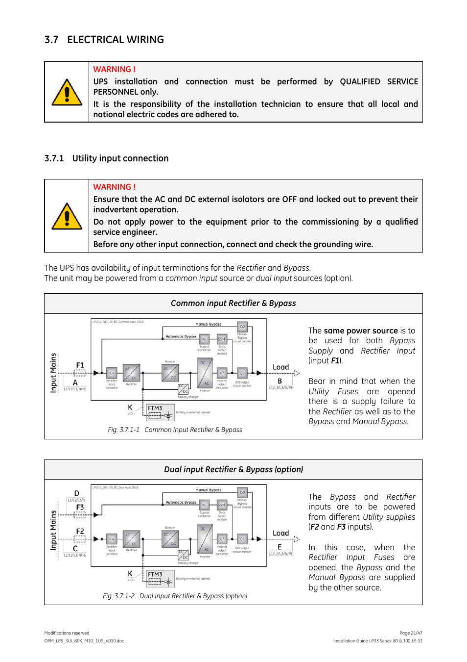 7 electrical wiring, 1 utility input connection | GE Industrial Solutions LP33 Series 80 & 100 Installation Guide User Manual | Page 21 / 47