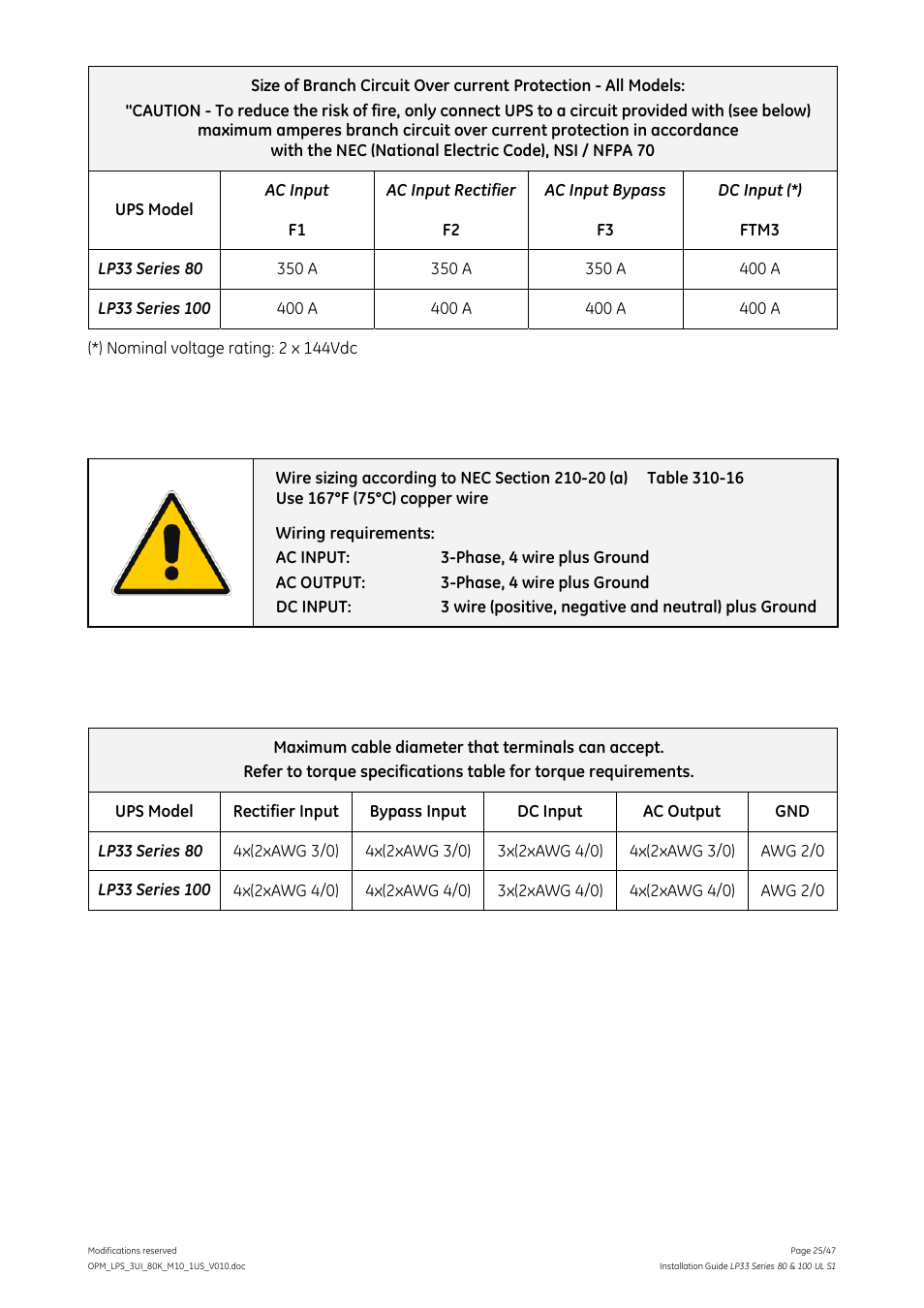 GE Industrial Solutions LP33 Series 80 & 100 Installation Guide User Manual | Page 25 / 47