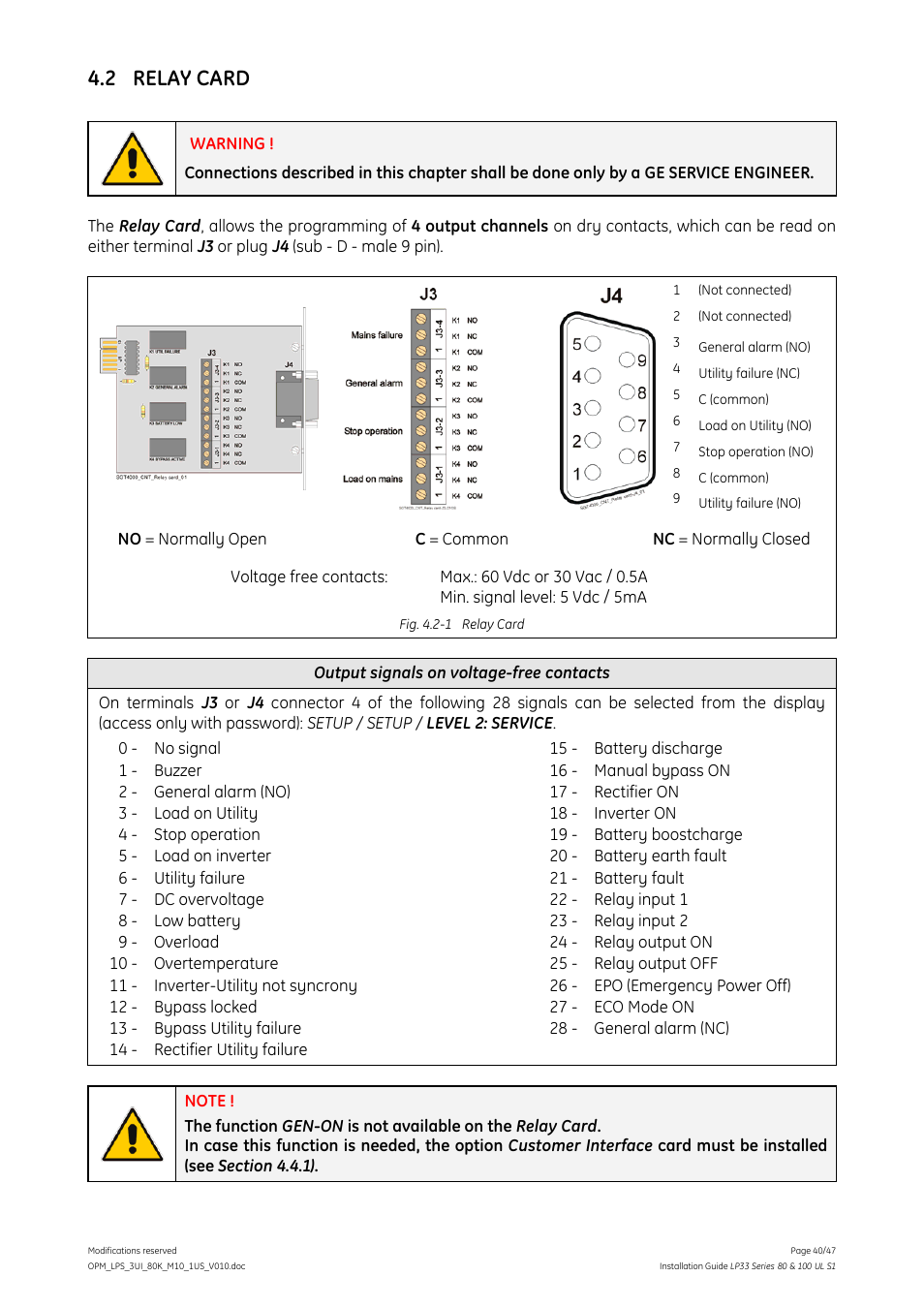 2 relay card | GE Industrial Solutions LP33 Series 80 & 100 Installation Guide User Manual | Page 40 / 47
