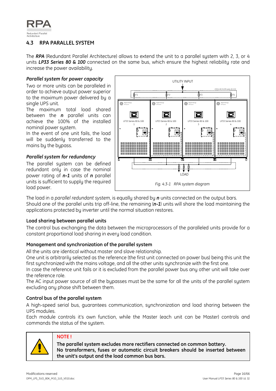 3 rpa parallel system, Rpa parallel system, Fig. 4.3-1 rpa system diagram | GE Industrial Solutions LP33 Series 80 & 100 User Manual User Manual | Page 16 / 66
