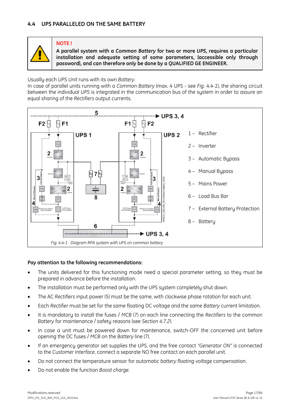 4 ups paralleled on the same battery, Ups paralleled on the same battery | GE Industrial Solutions LP33 Series 80 & 100 User Manual User Manual | Page 17 / 66