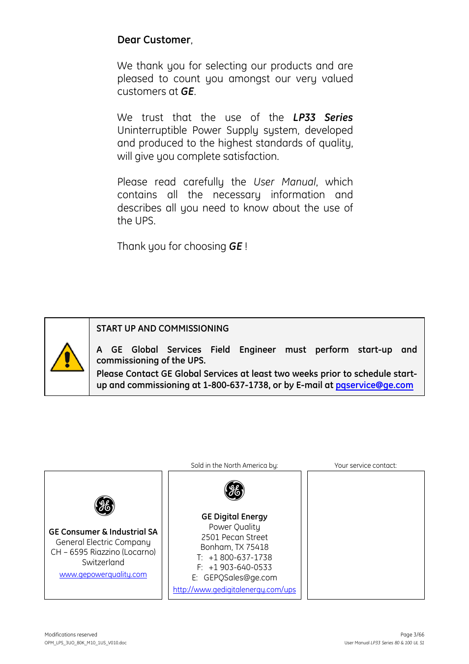 GE Industrial Solutions LP33 Series 80 & 100 User Manual User Manual | Page 3 / 66