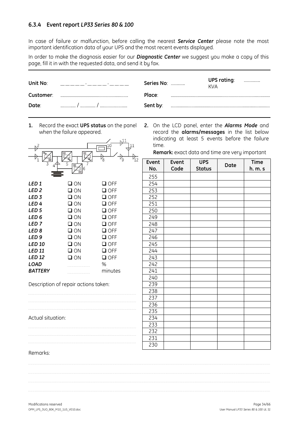 4 event report lp33 series 80 & 100, Event report lp33 series 80 & 100 | GE Industrial Solutions LP33 Series 80 & 100 User Manual User Manual | Page 34 / 66