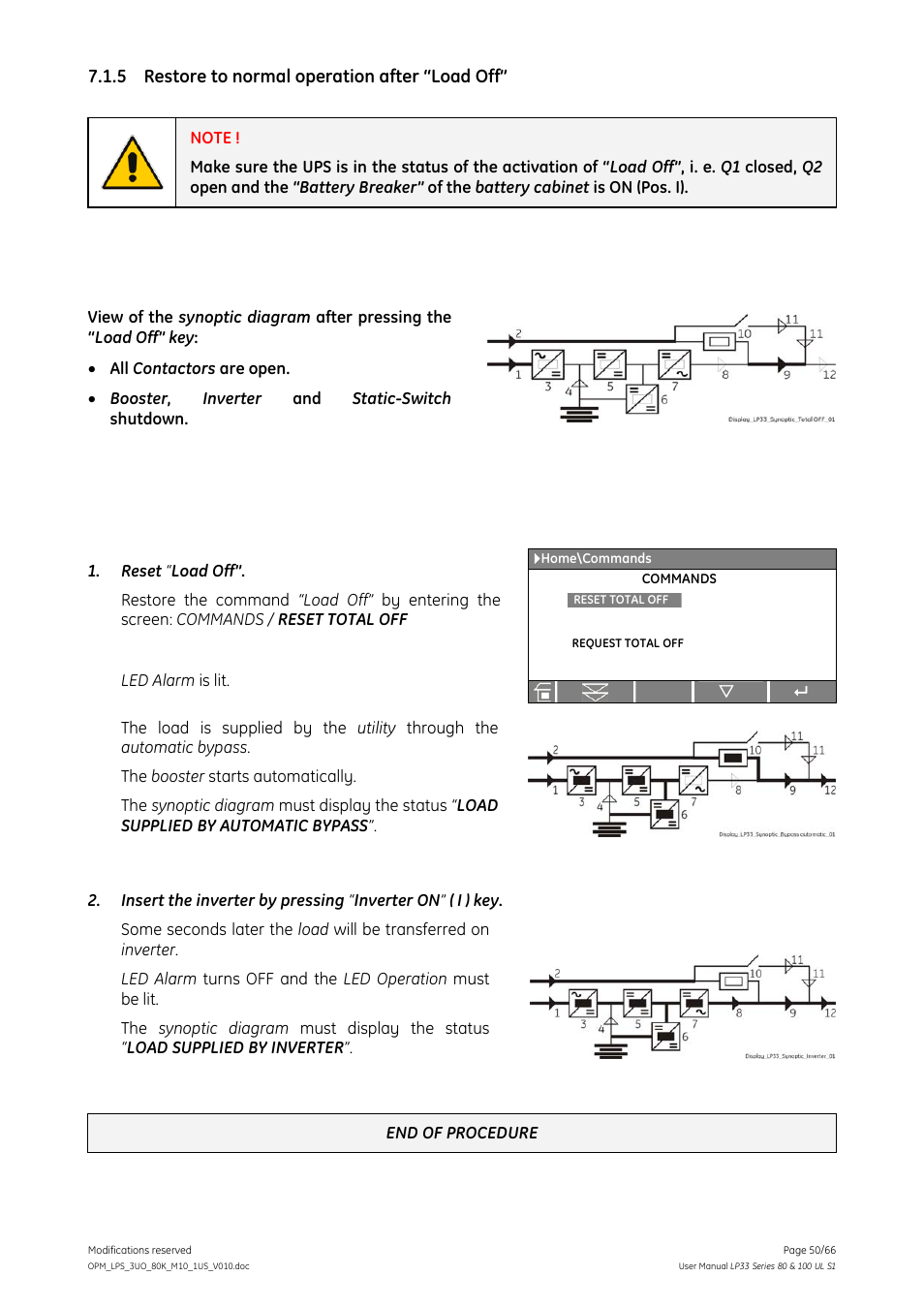 5 restore to normal operation after “load off, Restore to normal operation after “load off | GE Industrial Solutions LP33 Series 80 & 100 User Manual User Manual | Page 50 / 66