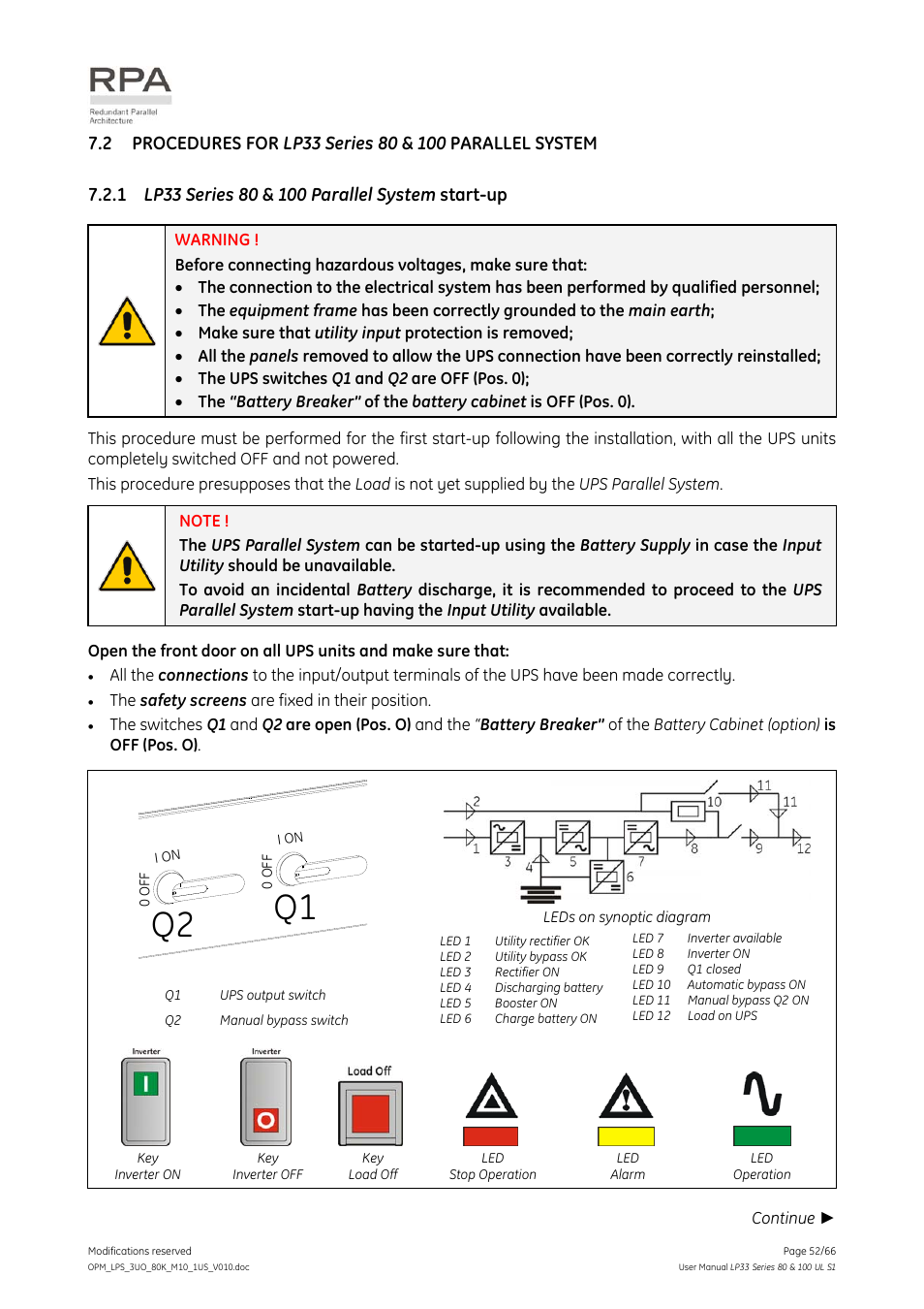 1 lp33 series 80 & 100 parallel system start-up, Lp33 series 80 & 100 parallel system start-up | GE Industrial Solutions LP33 Series 80 & 100 User Manual User Manual | Page 52 / 66