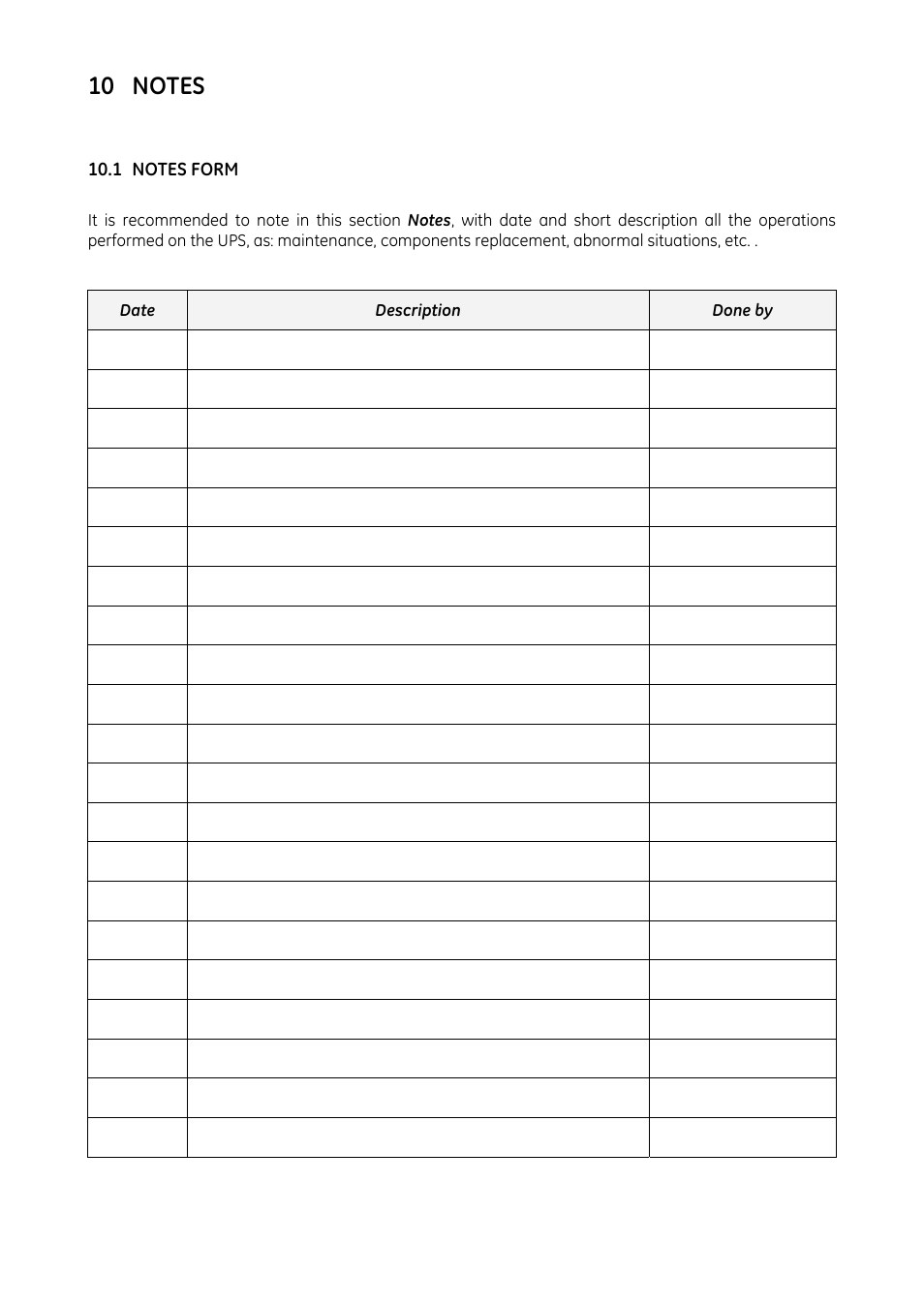 10 notes, 1 notes form, Notes | Notes form | GE Industrial Solutions LP33 Series 80 & 100 User Manual User Manual | Page 66 / 66