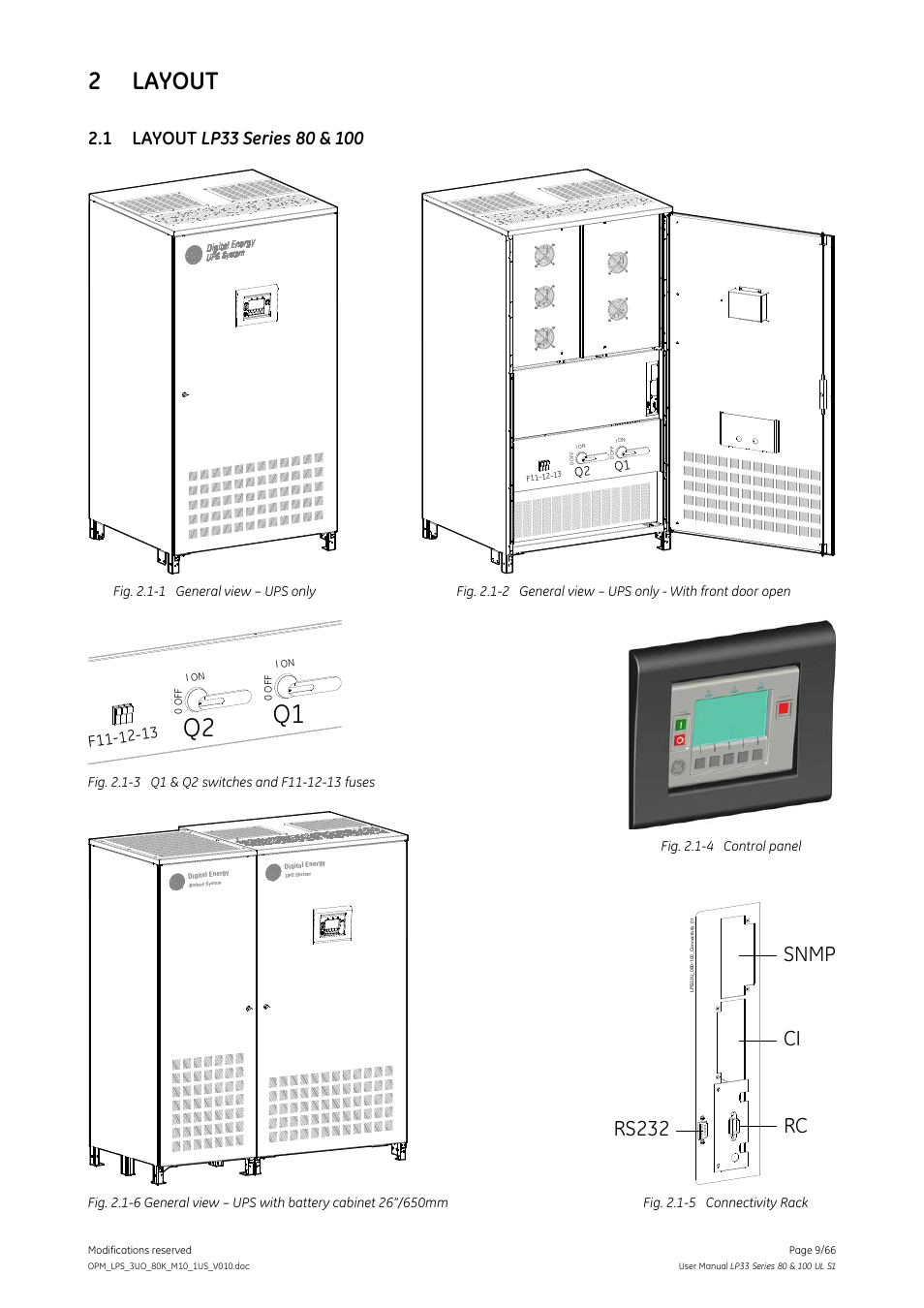 2 layout, 1 layout lp33 series 80 & 100, Layout | Layout lp33 series 80 & 100, Rs232 rc ci snmp | GE Industrial Solutions LP33 Series 80 & 100 User Manual User Manual | Page 9 / 66
