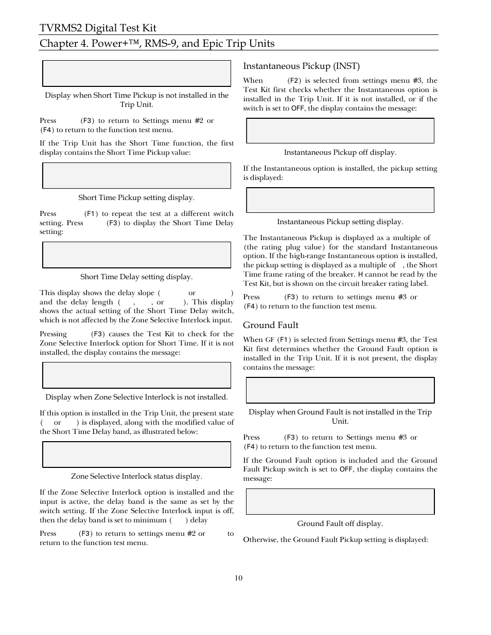 Instantaneous pickup (inst), Ground fault | GE Industrial Solutions TVRMS2 Digital Test Kit User Manual | Page 16 / 28