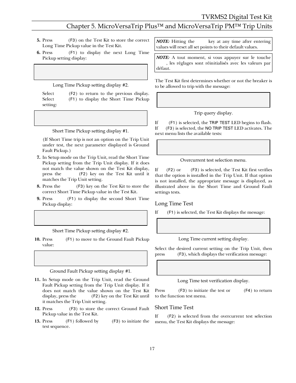 Long time test, Short time test | GE Industrial Solutions TVRMS2 Digital Test Kit User Manual | Page 23 / 28
