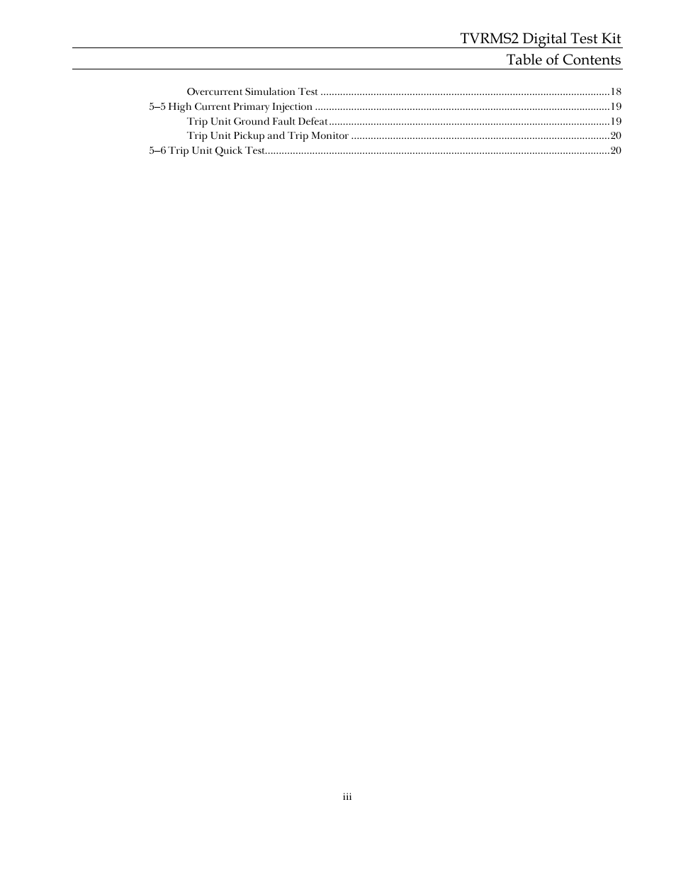 Tvrms2 digital test kit table of contents | GE Industrial Solutions TVRMS2 Digital Test Kit User Manual | Page 5 / 28