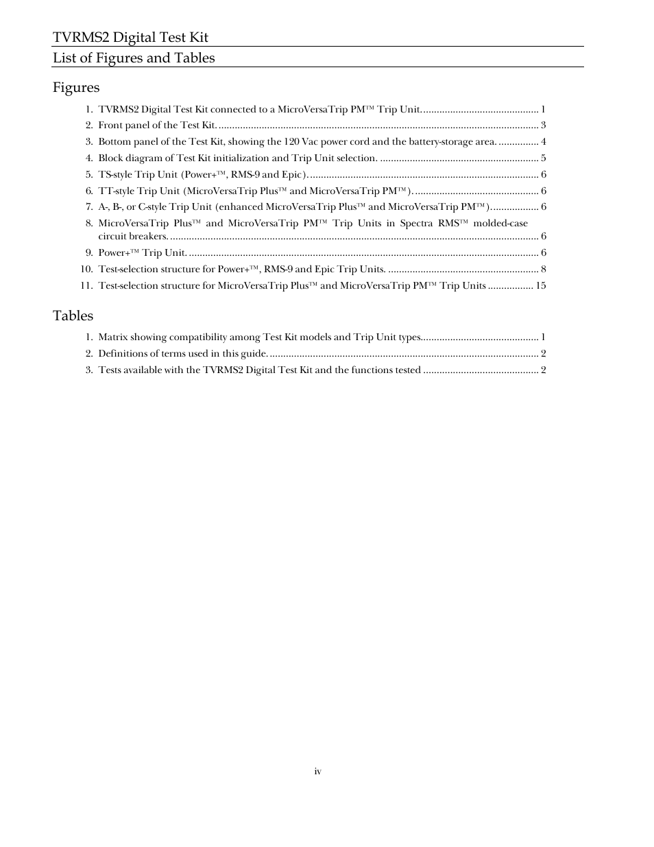 Tvrms2 digital test kit list of figures and tables, Figures, Tables | GE Industrial Solutions TVRMS2 Digital Test Kit User Manual | Page 6 / 28