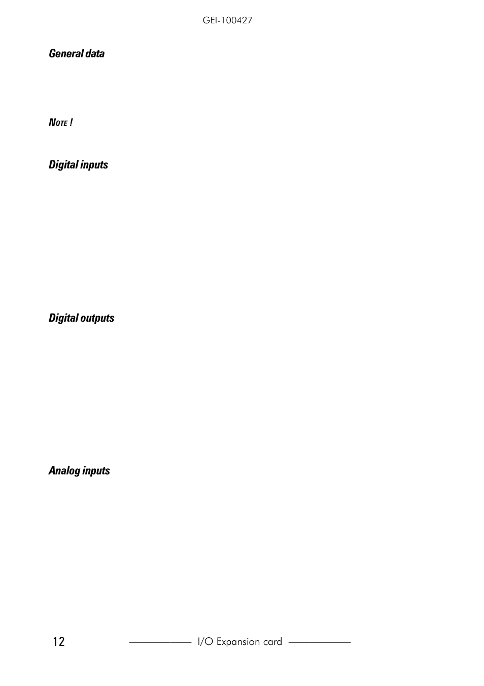General data, Digital inputs, Digital outputs | Analog inputs, Voltage analog outputs | GE Industrial Solutions D20A6 expanded I_O for AV-300i Drives User Manual | Page 12 / 16