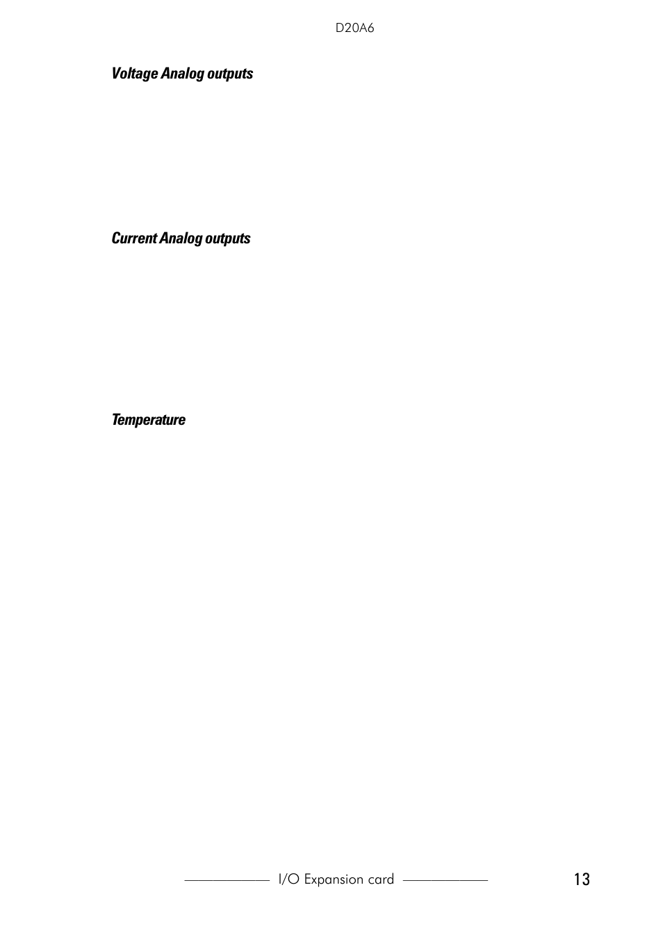 Voltage analog outputs, Current analog outputs, Temperature | Accessories | GE Industrial Solutions D20A6 expanded I_O for AV-300i Drives User Manual | Page 13 / 16