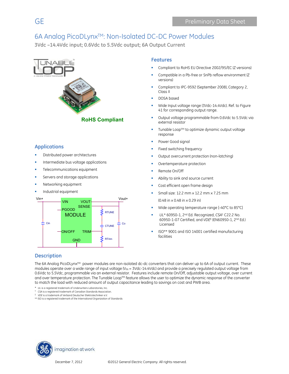 GE Industrial Solutions 6A Analog PicoDLynx User Manual | 23 pages