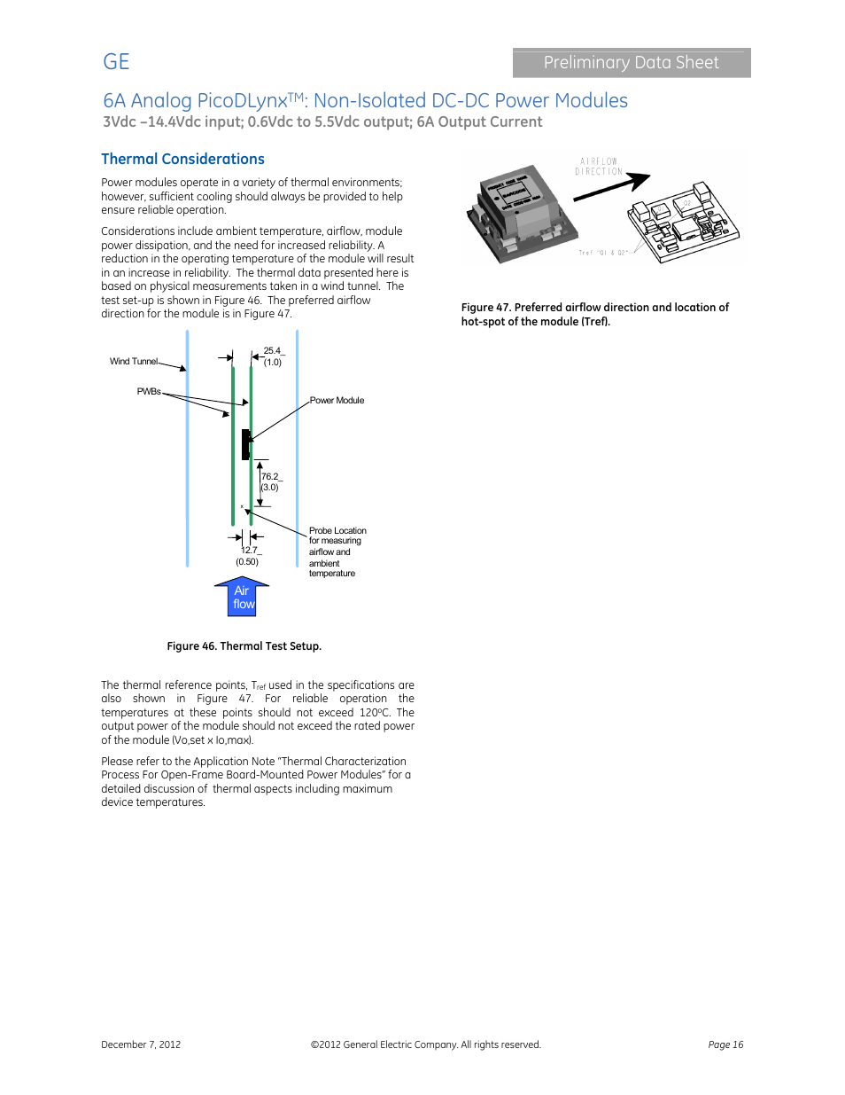 6a analog picodlynx, Non-isolated dc-dc power modules, Preliminary data sheet | GE Industrial Solutions 6A Analog PicoDLynx User Manual | Page 16 / 23