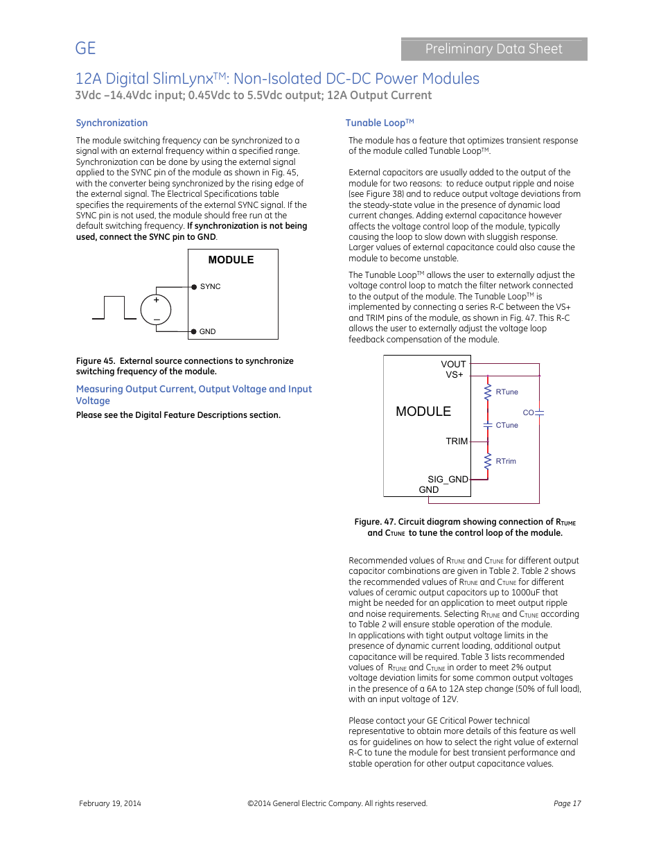 12a digital slimlynx, Non-isolated dc-dc power modules, Preliminary data sheet | Module | GE Industrial Solutions 12A Digital SlimLynx User Manual | Page 17 / 40