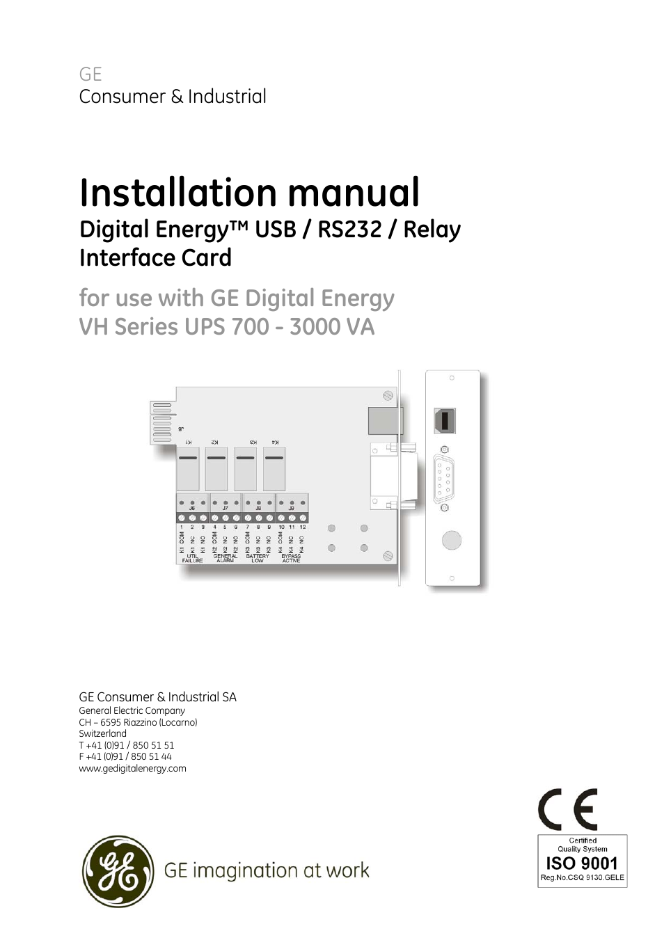 GE Industrial Solutions Digital Energy USB_RS232_Relay Interface Card User Manual | 7 pages