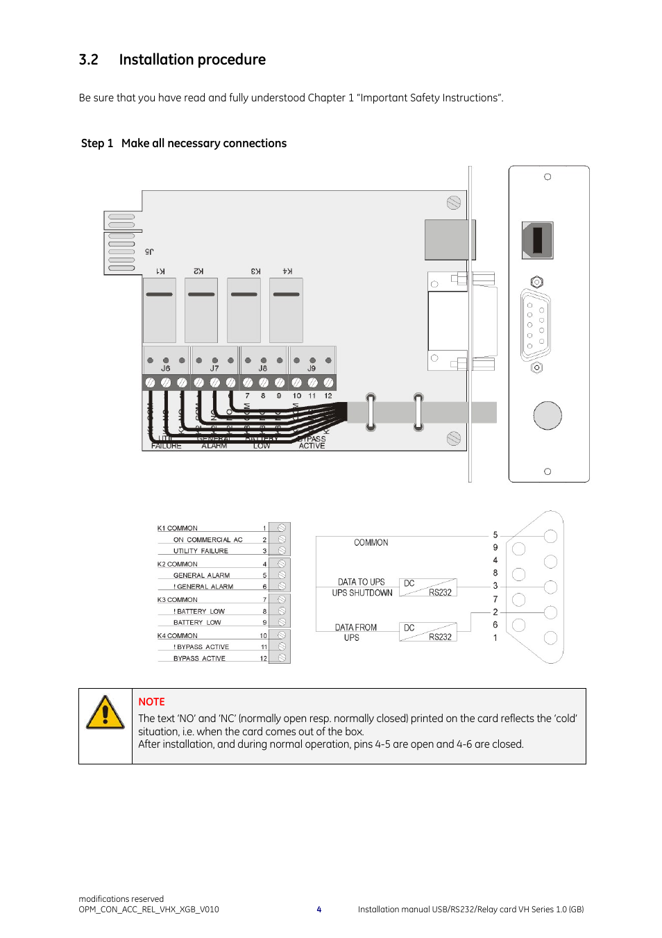 2 installation procedure | GE Industrial Solutions Digital Energy USB_RS232_Relay Interface Card User Manual | Page 5 / 7