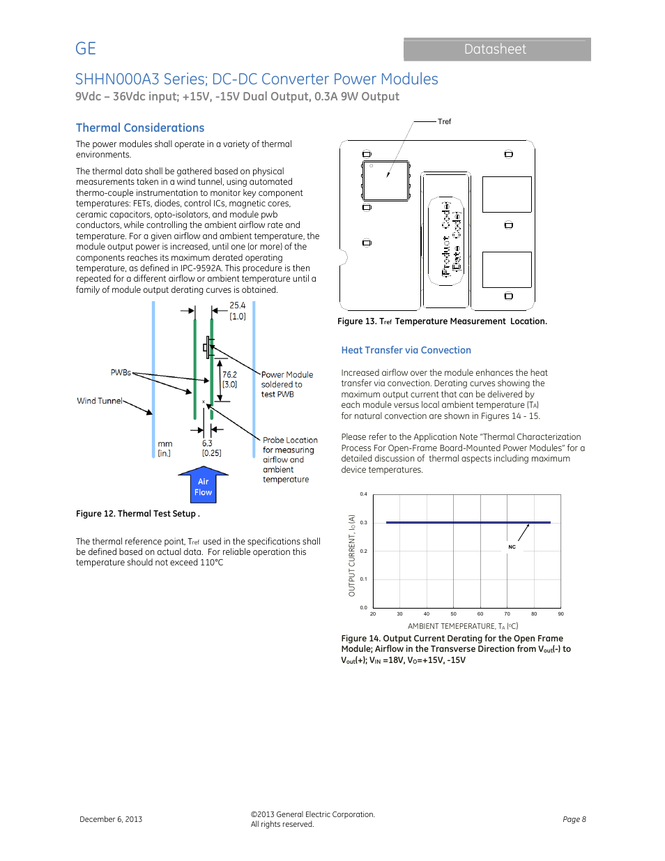 Shhn000a3 series; dc-dc converter power modules, Datasheet, Thermal considerations | GE Industrial Solutions SHHN000A3 HAMMERHEAD Series User Manual | Page 8 / 16