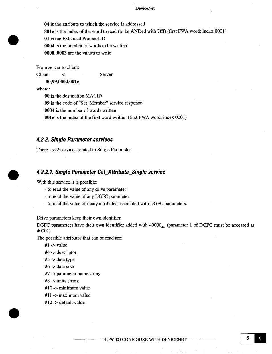 Lila, Single parameter services, Single parameter get_attribute single service | GE Industrial Solutions OKCV3000CN DeviceNet User Manual | Page 23 / 64