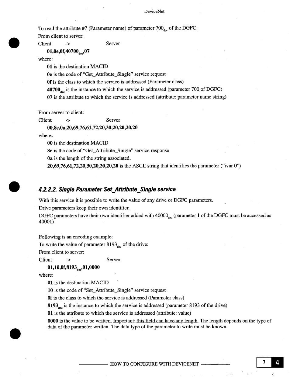 Single parameter set attribute single service | GE Industrial Solutions OKCV3000CN DeviceNet User Manual | Page 25 / 64