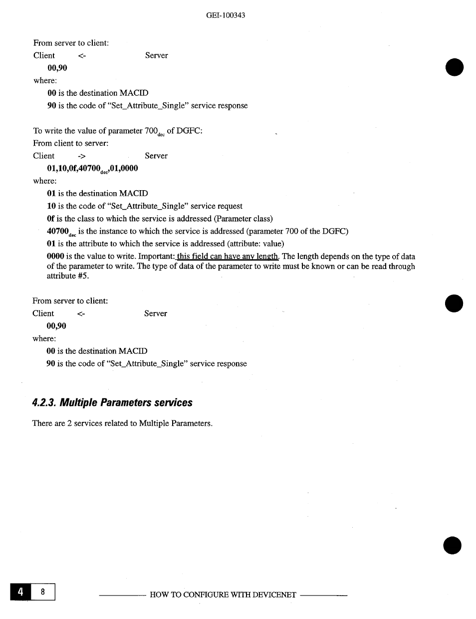 Multiple parameters services | GE Industrial Solutions OKCV3000CN DeviceNet User Manual | Page 26 / 64