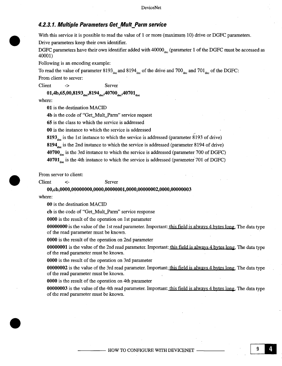 Multiple parameters get mult parm service | GE Industrial Solutions OKCV3000CN DeviceNet User Manual | Page 27 / 64