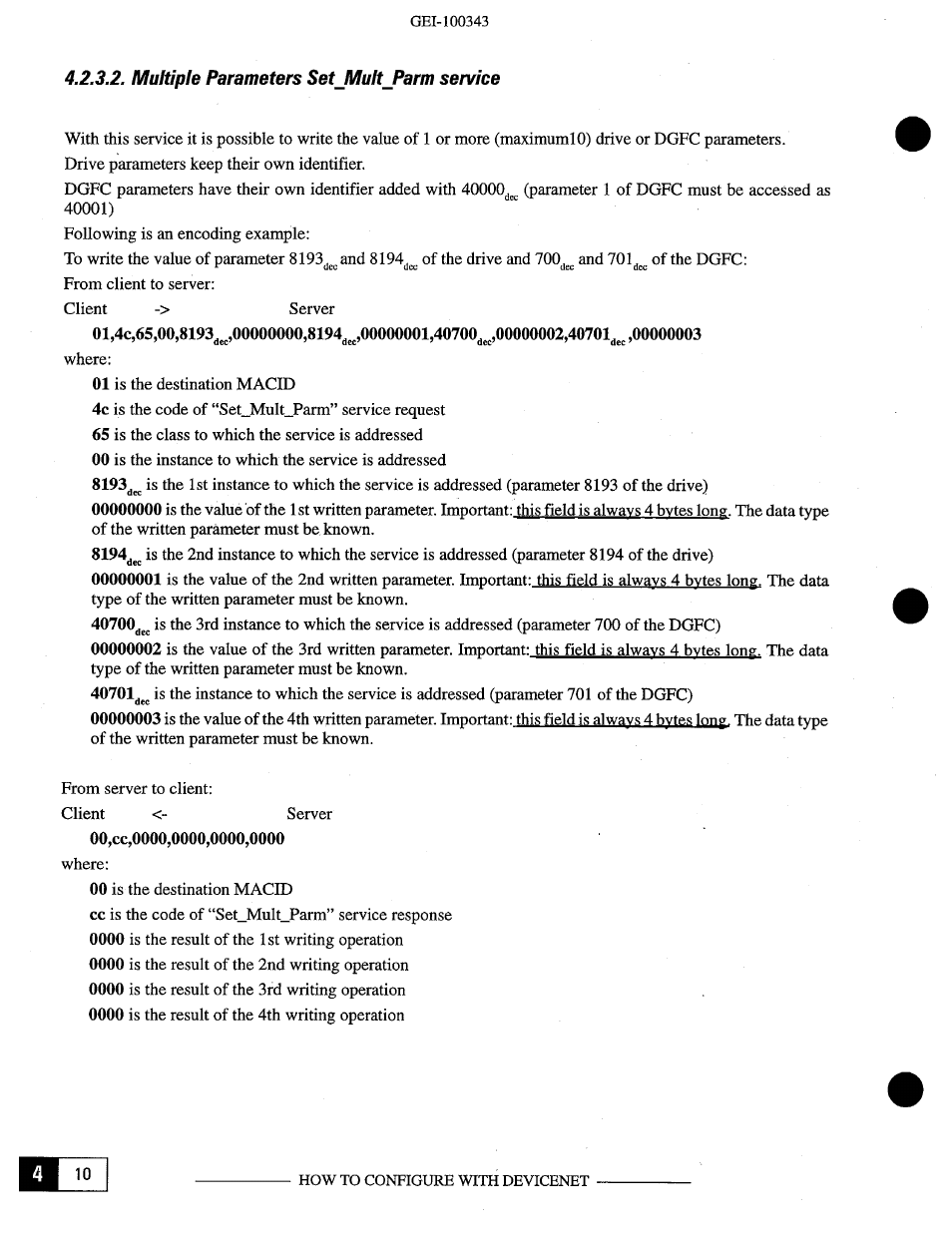Multiple parameters set_malt_parm service | GE Industrial Solutions OKCV3000CN DeviceNet User Manual | Page 28 / 64